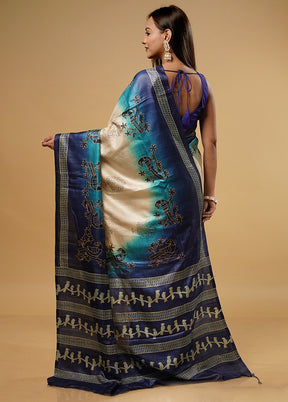 Cream Tussar Silk Saree With Blouse Piece