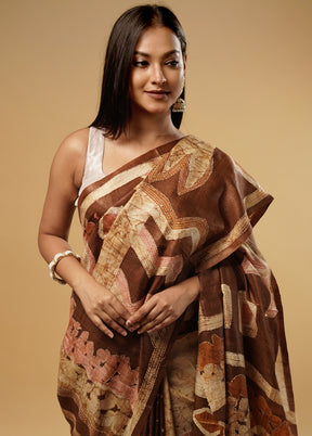 Brown Tussar Silk Saree With Blouse Piece