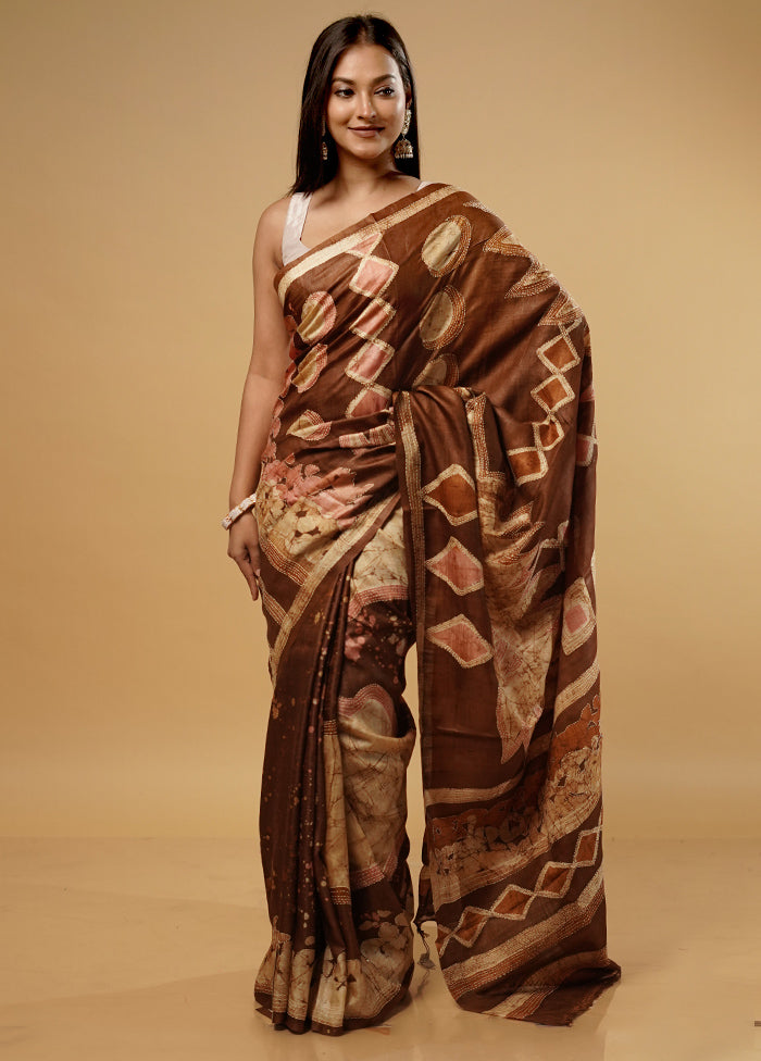 Brown Tussar Silk Saree With Blouse Piece