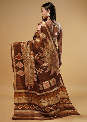 Brown Tussar Silk Saree With Blouse Piece - Indian Silk House Agencies