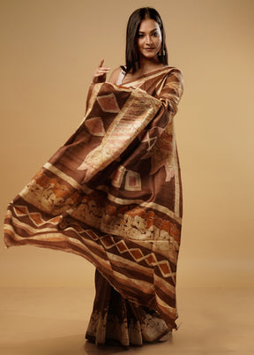 Brown Tussar Silk Saree With Blouse Piece