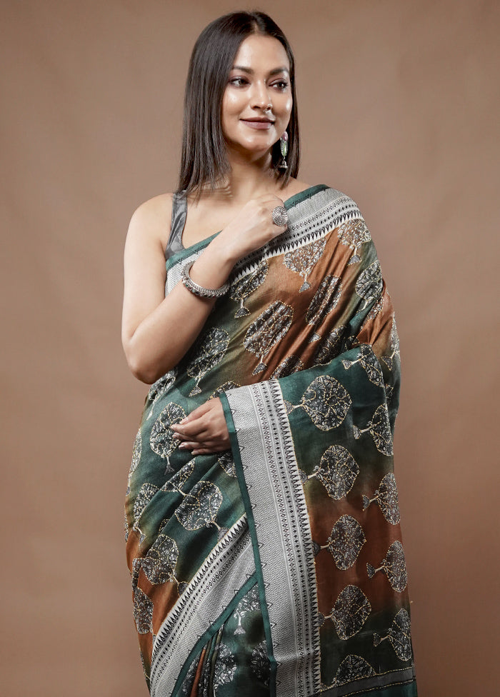 Green Tussar Silk Saree With Blouse Piece