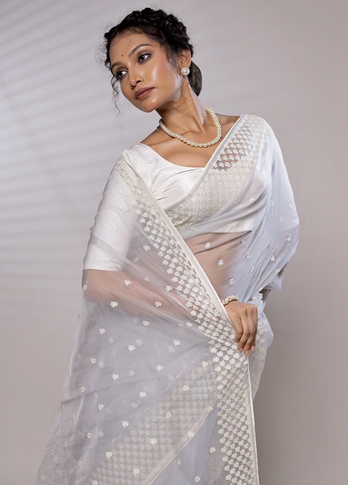 Grey Organza Saree With Blouse Piece