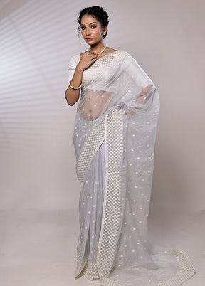 Grey Organza Saree With Blouse Piece