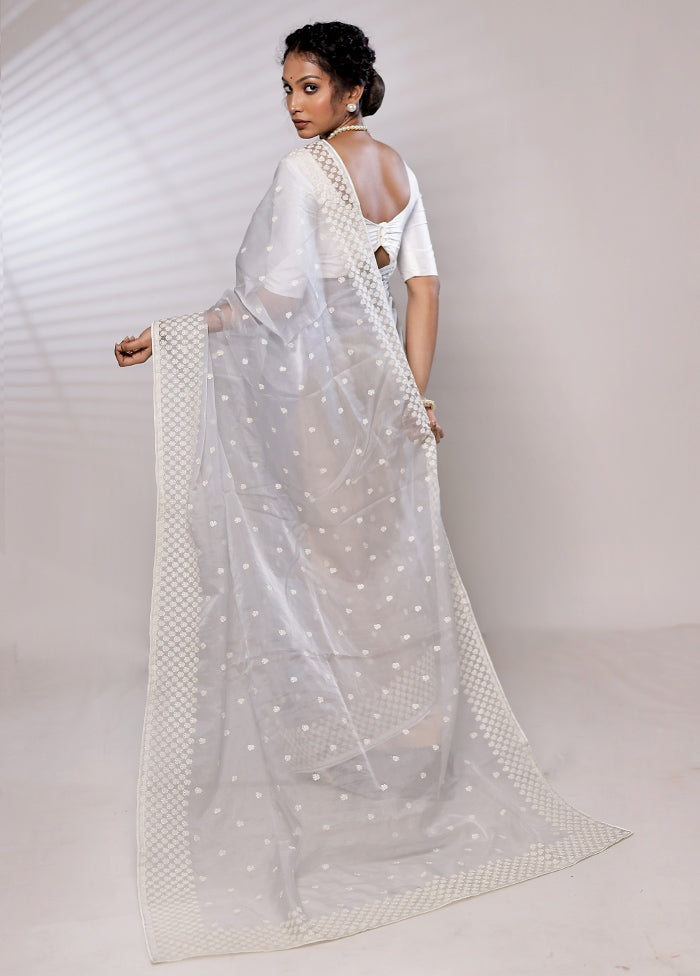 Grey Organza Saree With Blouse Piece