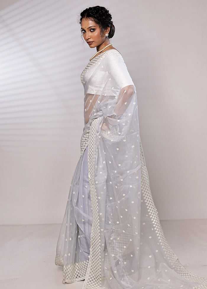 Grey Organza Saree With Blouse Piece