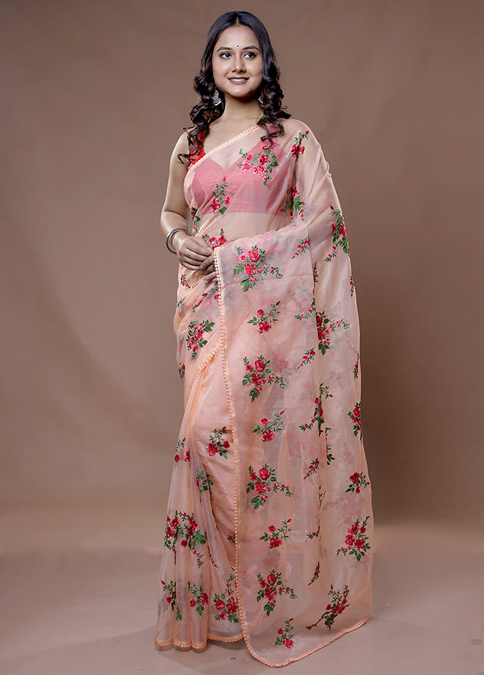 Rust Organza Saree With Blouse Piece - Indian Silk House Agencies