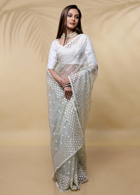 Grey Organza Saree Without Blouse Piece - Indian Silk House Agencies
