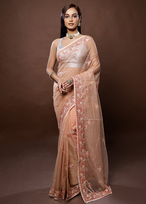 Peach Organza Saree With Blouse Piece