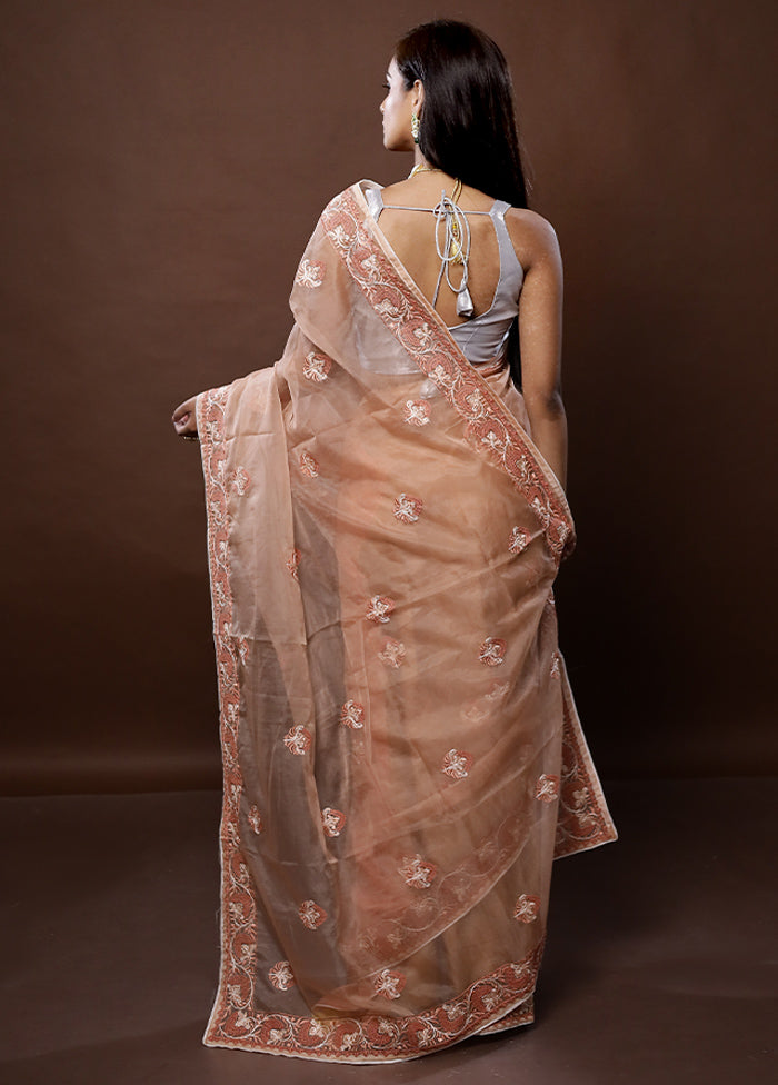 Peach Organza Saree With Blouse Piece