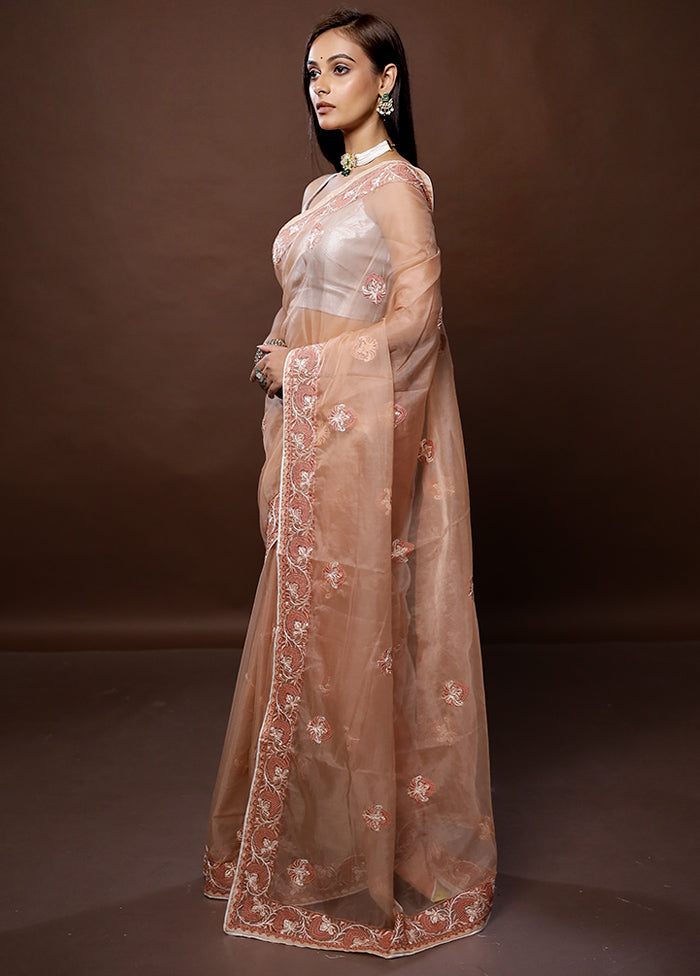 Peach Organza Saree With Blouse Piece