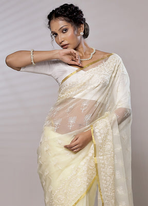Yellow Organza Saree Without Blouse Piece
