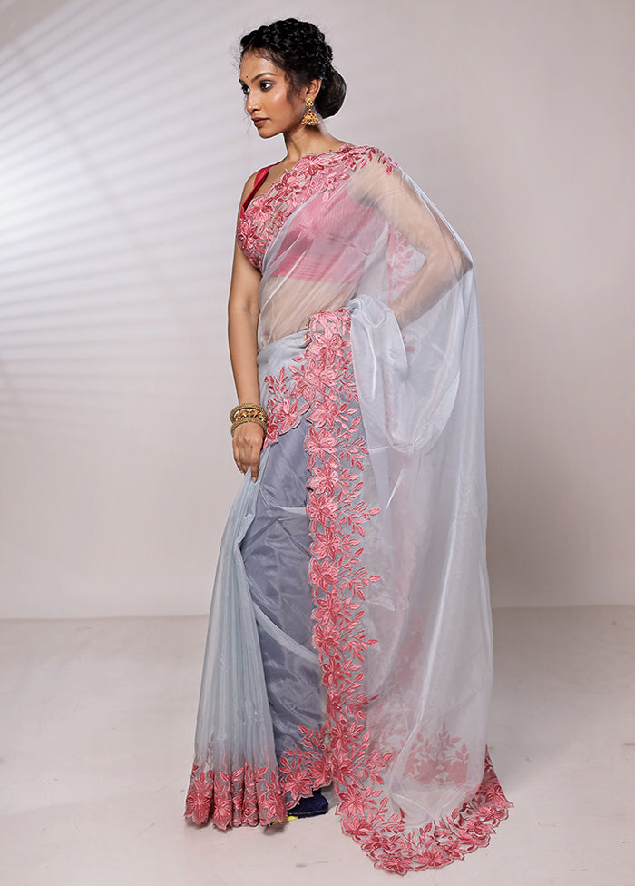 Grey Organza Saree With Blouse Piece