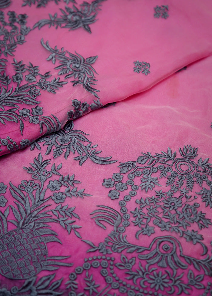 Pink Organza Saree Without Blouse Piece