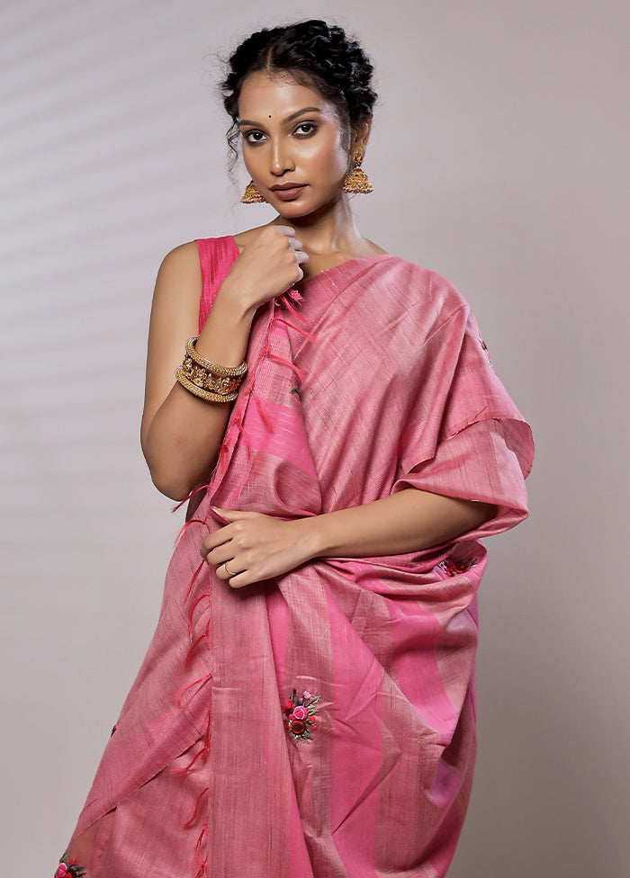 Pink Dupion Silk Saree With Blouse Piece