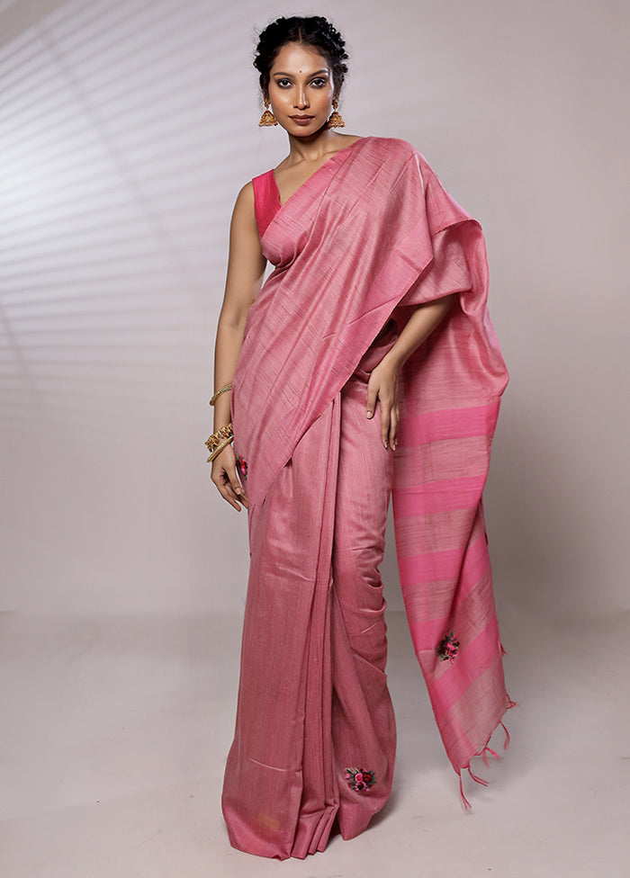 Pink Dupion Silk Saree With Blouse Piece