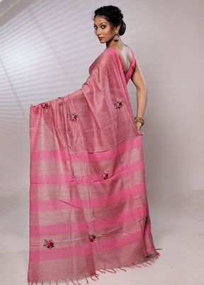 Pink Dupion Silk Saree With Blouse Piece