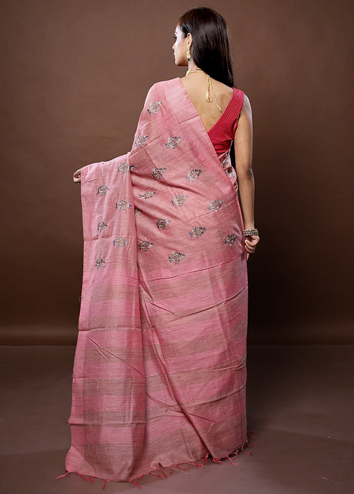 Pink Dupion Silk Saree With Blouse Piece