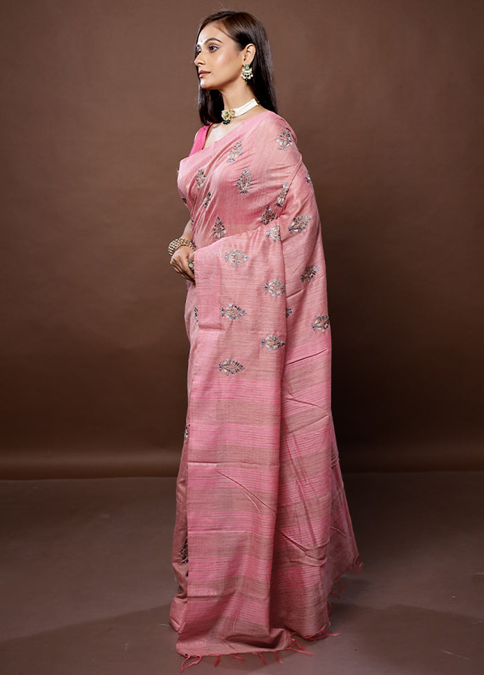 Pink Dupion Silk Saree With Blouse Piece - Indian Silk House Agencies