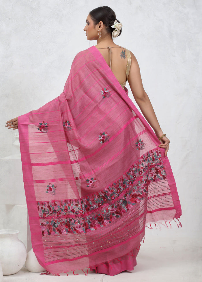 Pink Dupion Silk Saree With Blouse Piece