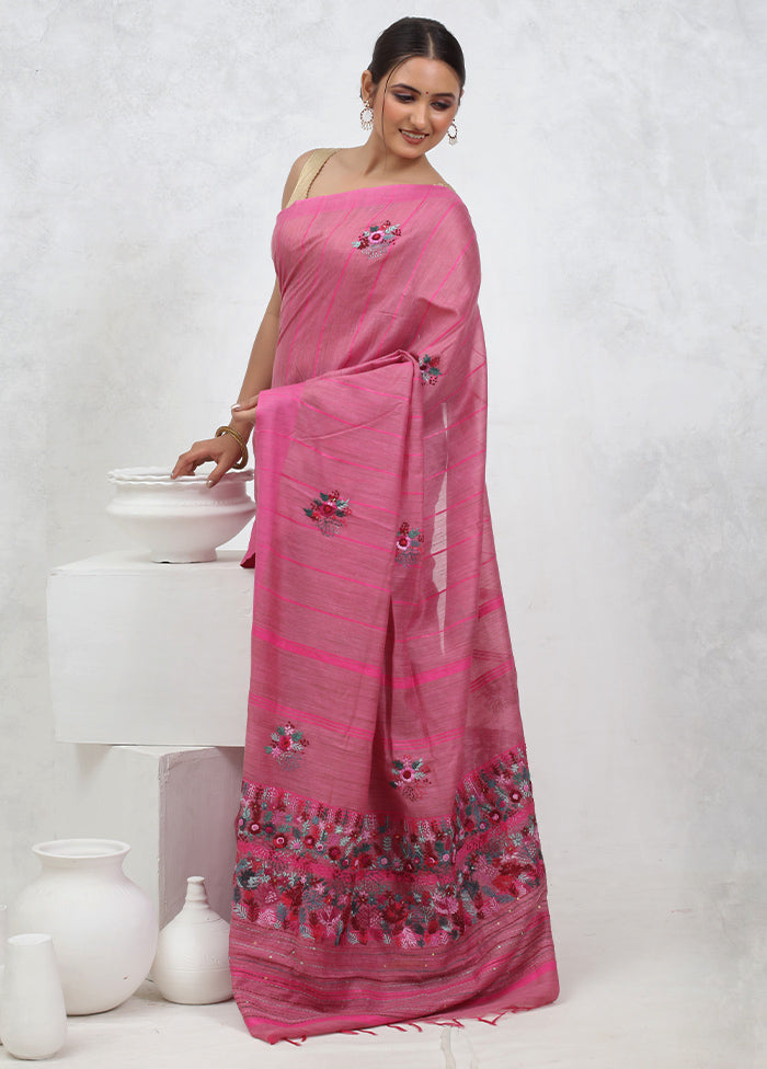 Pink Dupion Silk Saree With Blouse Piece