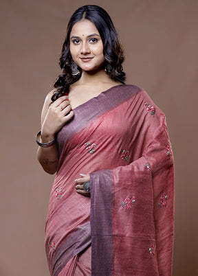 Pink Dupion Silk Saree With Blouse Piece - Indian Silk House Agencies