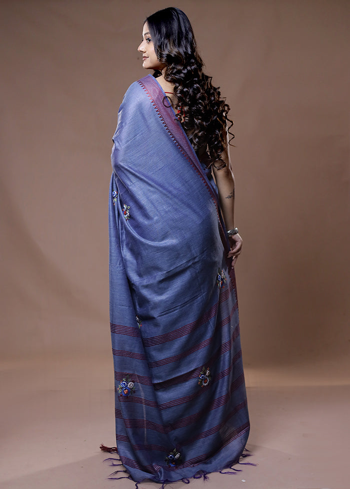 Grey Dupion Silk Saree With Blouse Piece - Indian Silk House Agencies