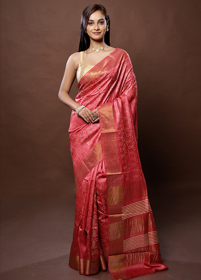 Pink Tussar Silk Saree With Blouse Piece - Indian Silk House Agencies