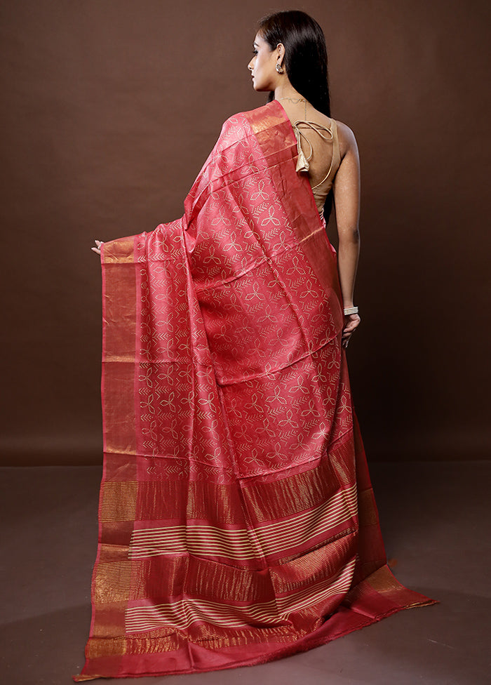 Pink Tussar Silk Saree With Blouse Piece - Indian Silk House Agencies