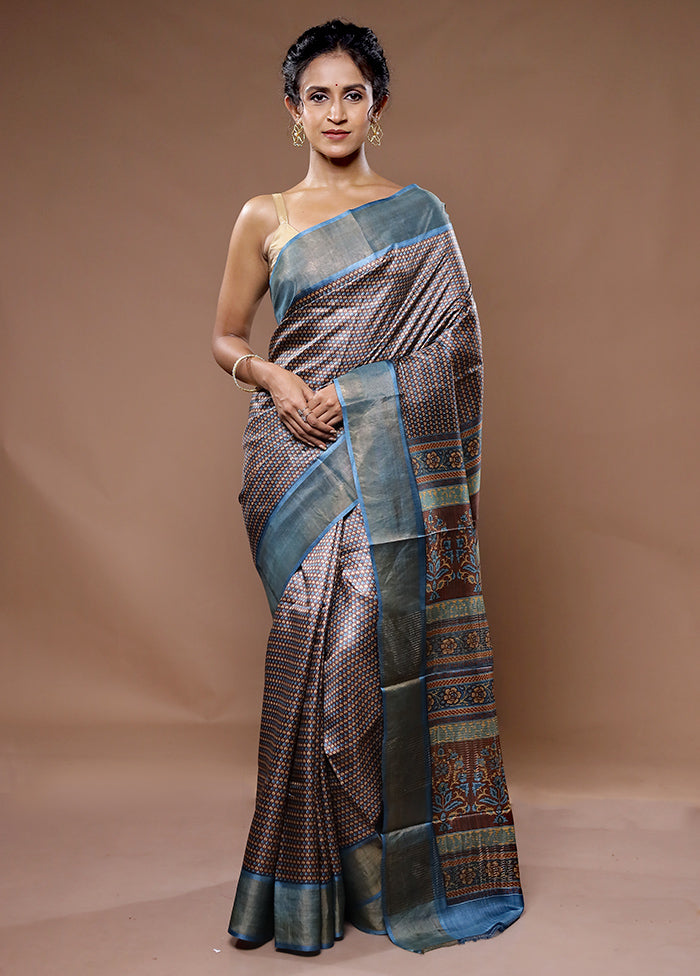 Multicolor Tussar Silk Saree With Blouse Piece