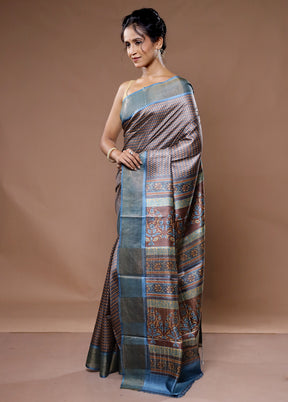 Multicolor Tussar Silk Saree With Blouse Piece