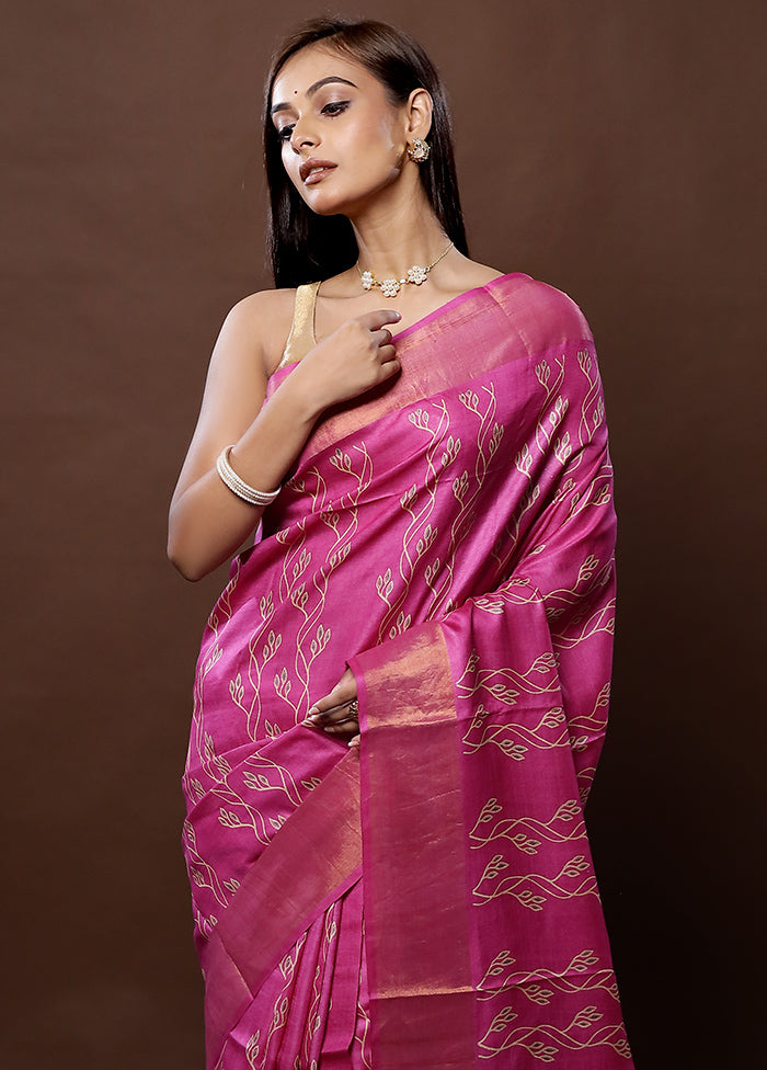 Pink Tussar Silk Saree With Blouse Piece - Indian Silk House Agencies