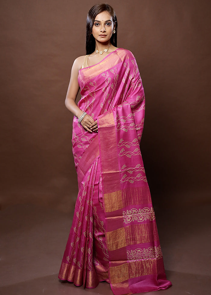 Pink Tussar Silk Saree With Blouse Piece - Indian Silk House Agencies