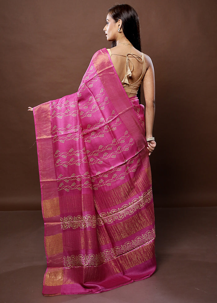 Pink Tussar Silk Saree With Blouse Piece - Indian Silk House Agencies