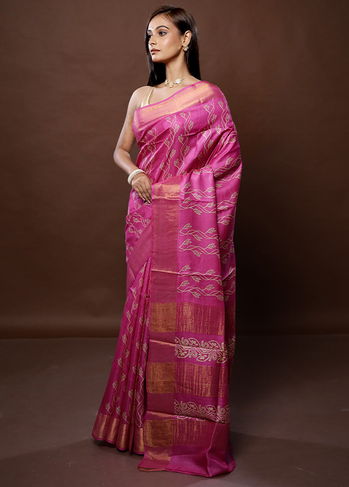 Pink Tussar Silk Saree With Blouse Piece - Indian Silk House Agencies