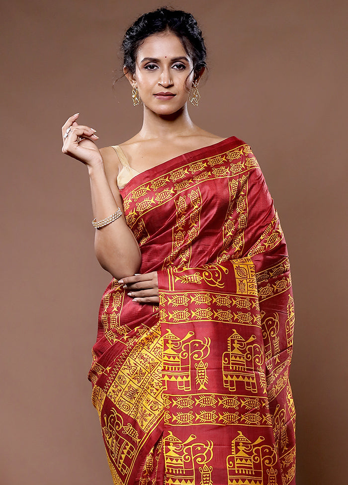 Yellow Printed Pure Silk Saree With Blouse Piece