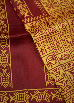 Yellow Printed Pure Silk Saree With Blouse Piece