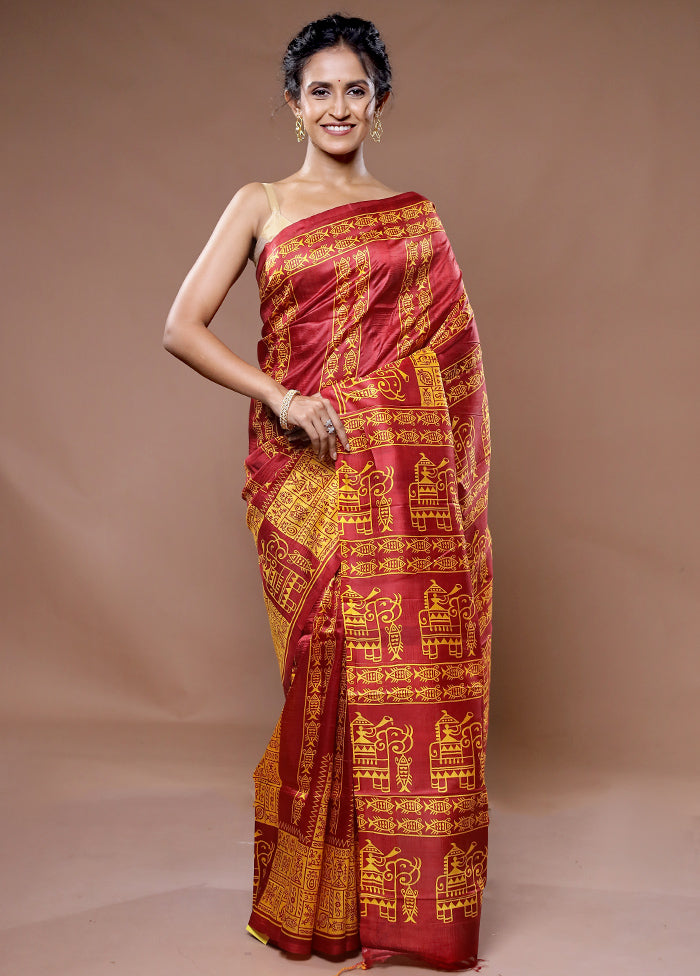 Yellow Printed Pure Silk Saree With Blouse Piece