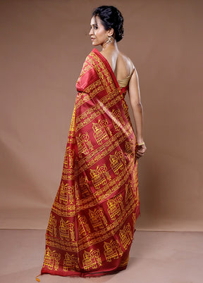 Yellow Printed Pure Silk Saree With Blouse Piece