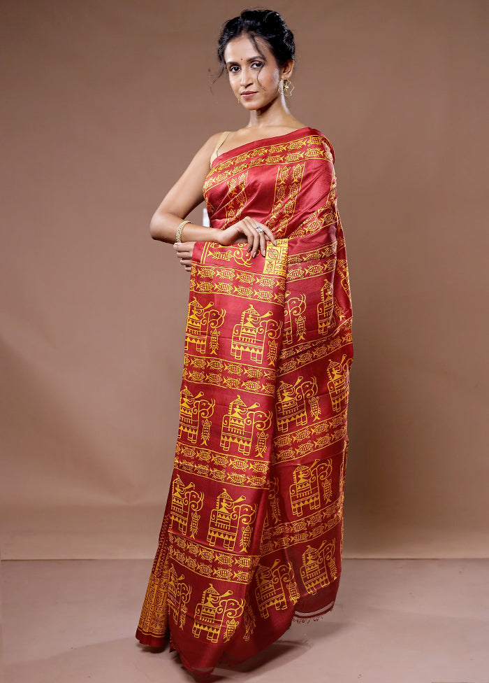 Yellow Printed Pure Silk Saree With Blouse Piece - Indian Silk House Agencies