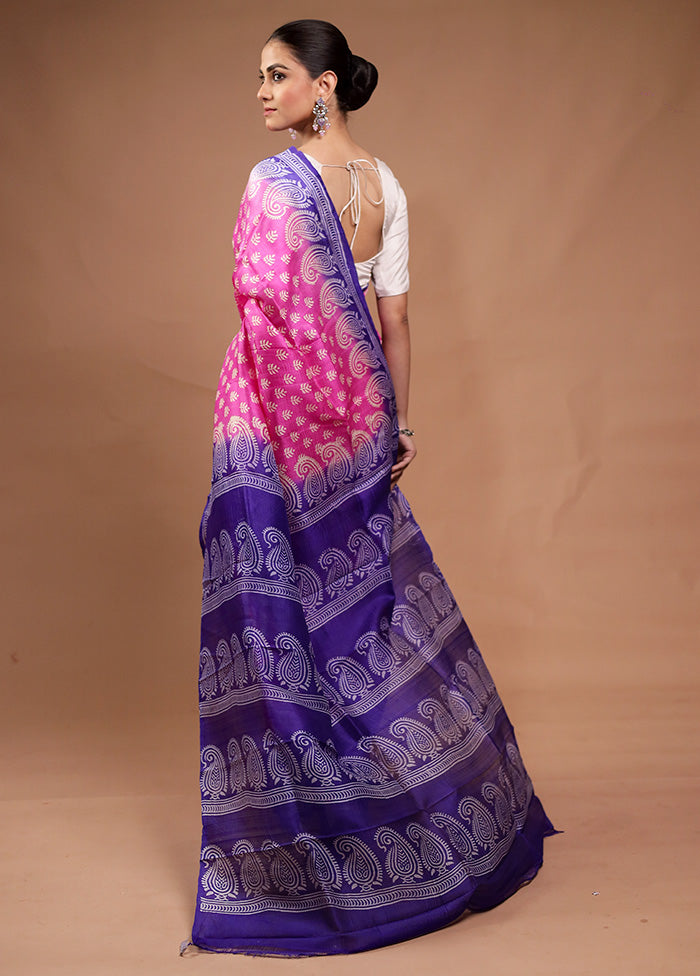 Pink Printed Pure Silk Saree Without Blouse Piece