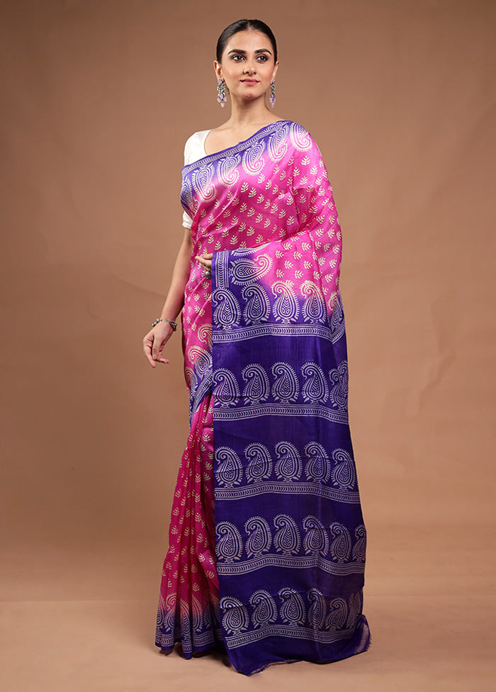 Pink Printed Pure Silk Saree Without Blouse Piece