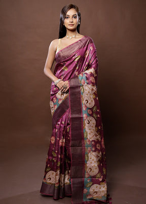 Pink Handloom Tussar Pure Silk Saree With Blouse Piece - Indian Silk House Agencies