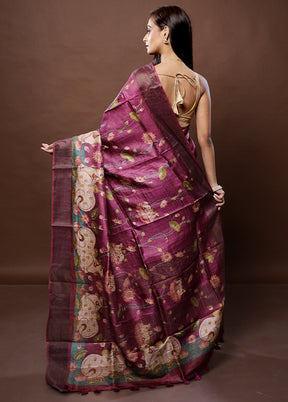 Pink Handloom Tussar Pure Silk Saree With Blouse Piece - Indian Silk House Agencies