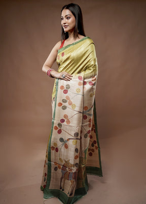 Cream Tussar Pure Silk Saree With Blouse Piece