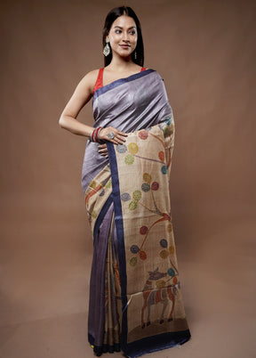 Cream Tussar Pure Silk Saree With Blouse Piece