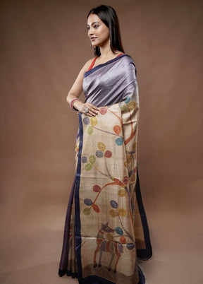 Cream Tussar Pure Silk Saree With Blouse Piece