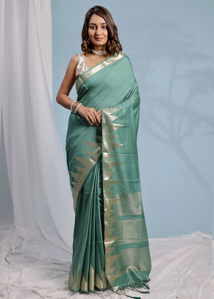 Green Cotton Saree With Blouse Piece - Indian Silk House Agencies