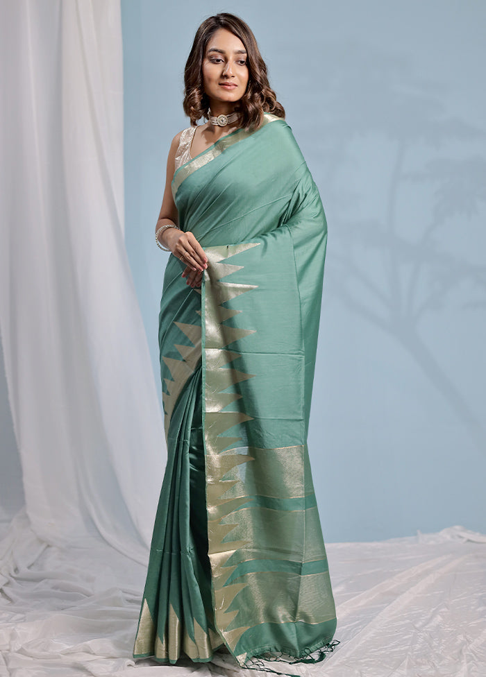 Green Cotton Saree With Blouse Piece - Indian Silk House Agencies