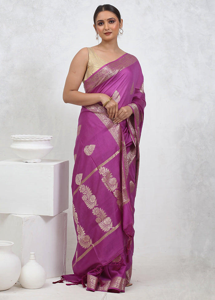 Purple Cotton Saree With Blouse Piece - Indian Silk House Agencies